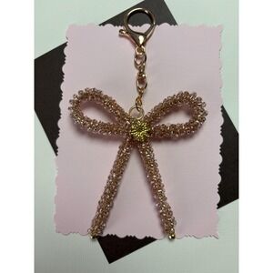 Gold Crystal Beaded Bow Purse Charm | Handcrafted Bag Charm | Keychain Accessory